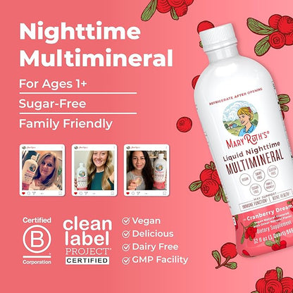 MaryRuth's Liquid Nighttime Multimineral | No Melatonin | Bedtime Routine | Magnesium Citrate | Calcium | Zinc | Vitamin D3| Available in 4 Flavor - Vegan | Sugar Free | Gluten Free | 32 Oz