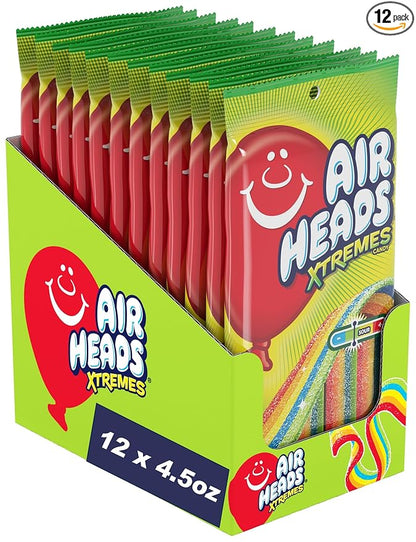 Airheads Xtremes Belts Candy, Chewy Candy Package, Rainbow Berry Fruit Flavor Artificially Flavored, 4.5 Ounces (12-Pack)