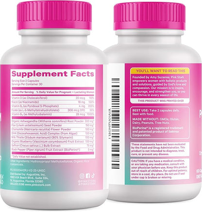 Pink Stork Postpartum Mood Support - Postnatal Hormone Balance for Women - Breastfeeding Friendly - Stress & Cognitive Support, New Mom Essentials - Ashwagandha, Chamomile, & Vitamin D, 60 Capsules