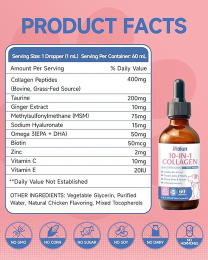 Premium Collagen for Dogs & Cats Skin and Coat Supplement, 10 in 1 Liquid Collagen for Cats -Support for Joints, Hips, Skin & Coat Health with Hyaluronic Acid, Biotin, MSM - Roast Chicken Flavor