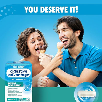 IBS Daily Probiotic Capsules for Digestive Health & Gut Health, Digestive Advantage Probiotics For Men and Women (96 count box) - Digestible Enzymes