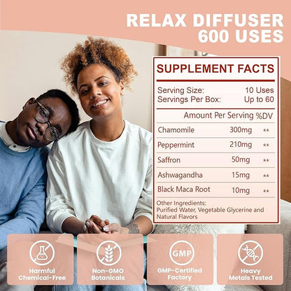 Herbal Diffuser Pen, Relax Diffuser with Chamomile, Peppermint, Saffron, Ashwagandha & Black Maca Root for Breathing in Calm, All Natural Swap - Up to 600 Uses (Varies by Usage), 1 Diffuser, 1 Pack