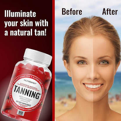 NutraPep Tanning Gummies for Women - Self Tan Bronzing Supplement that Work Without Sun - No Sugar Vegan with Astaxanthin Lycopene Beta Carotene Vitamins - Glow Up Skin Health Daily Oral Tanning Chews