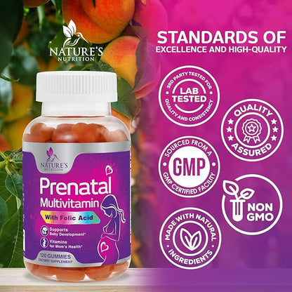 Prenatal Vitamins for Women - Pregnancy Vitamins Gummies with Folic Acid, Vitamin A, C, D3, B12, B6 - Prenatal Multivitamin Gummy for for Fetal Support, Pregnant & Nursing Women - 120 Gummies