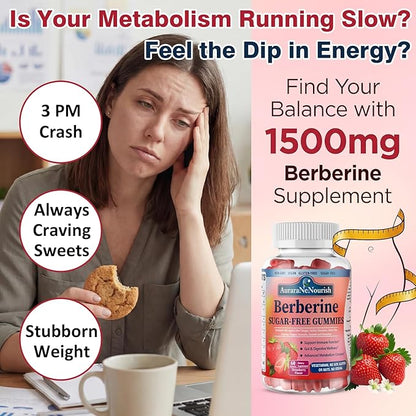 Liposomal Berberine Supplement 1500mg, High Potency Berberine Gummies w. Ceylon Cinnamon, ACV & Turmeric for Digestive, Metabolic & Immune Support, Sugar Free, Vegan, 60 Count