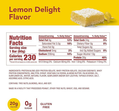 think! Protein Bars, High Protein Snacks, Gluten Free, Sugar Free Energy Bar with Whey Protein Isolate, Lemon Delight, Nutrition Bars without Artificial Sweeteners, 2.1 Oz (30 Count)