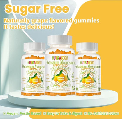 Potassium Magnesium Gummies,Potassium Supplement w/Ashwagandha,High Absorption Magnesium Glycinate,B6,D3,Potassium Citrate for Leg Cramps,Muscle,Electroyte for Adults Kids,Sugar-Free, 120 Gummies
