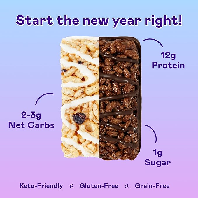 Magic Spoon Treats - 16 High Protein Bars: 8 Double Chocolate & 8 Blueberry Muffin - High Protein Gluten Free Snack - Sugar Free & Gluten Free Protein Cereal Bar - Low Carb & Keto Friendly