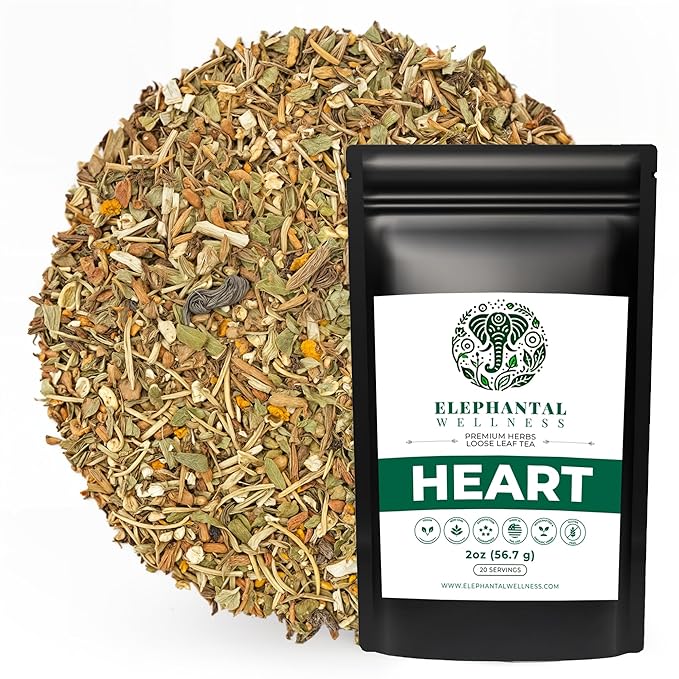 Elephantal Wellness Heart Herbal Tea – Herbal Loose Leaf Tea for Circulation & Cardiovascular Support with Hawthorn, Cinnamon, Ginger & Turmeric – Lightly Caffeinated Green Tea Blend, 2oz, 20 Servings