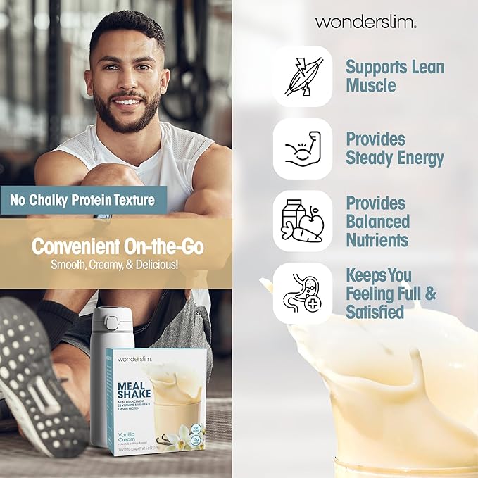 WonderSlim Meal Replacement Shake, Vanilla Cream, 15g Protein, 24 Vitamins & Minerals, Gluten Free (7ct)