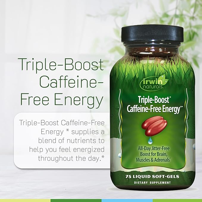 Irwin Naturals Triple-Boost Caffeine-Free Energy – 75 Liquid Soft-Gels – Adaptogenic Daily Energy Support - 2 Pack