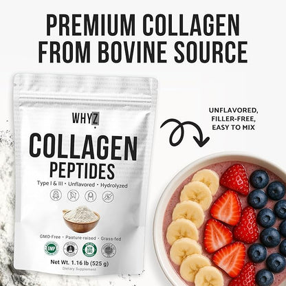 Bovine Collagen Peptides Powder Hydrolyzed Type I & III Protein, Grass-Fed Pasture-Raised Source, Unflavored Collagen Supplement Paleo-Friendly For Active Lifestyles & Wellness Non-GMO,1.16 lb (525g)