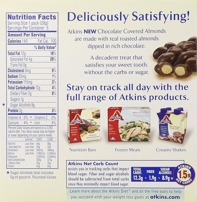 Atkins Endulge Treat Chocolate Covered Almonds. Rich & Crunchy. Keto-Friendly.1 Oz, 5 Count (Pack of 4)