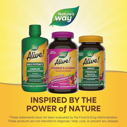 Nature's Way Alive! Women's Daily Gummy Multivitamins, 16 Vitamins & Minerals, Energy Metabolism*, Hair Skin & Nails*, Vegetarian, Mixed Berry Flavored, 150 Gummies (Packaging May Vary)