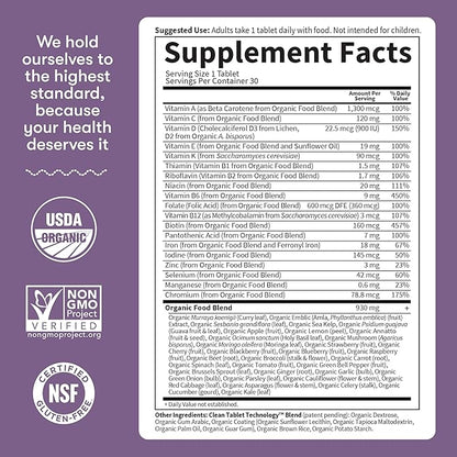 Garden of Life Organics Prenatal Vitamin: Folate for Energy & Healthy Fetal Development, Non-constipating Iron, Vitamin C, B6, B12, D3 – Organic, Non-GMO, Gluten-Free, Vegan, 30 Day Supply