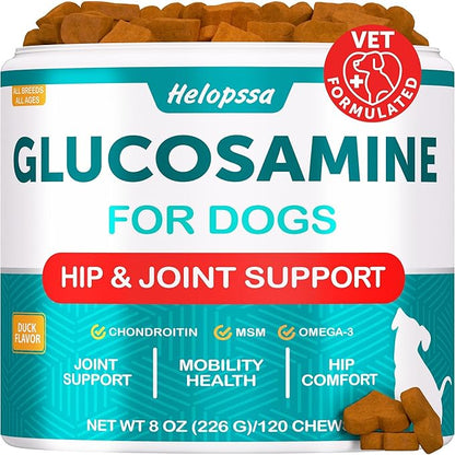 Glucosamine for Dogs - 30,000 mg per Pack - w/ Omega-3 Fish Oil, Chondroitin, MSM - Dog Glucosamine Chews - Hip and Joint Supplement for Mobility, Cartilage Health - Ideal for Senior Dogs - 120 Treats