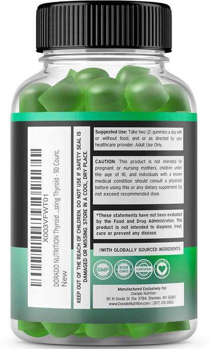 Thyroid Support For Women & Men (90 Gummies) Ashwaganda, Iodine, Bladderwrack, Kelp, & Schisandra - Support Supplement - Delicious Apple Flavor - Non-GMO, Vegan & Gluten-Free (90 Count)