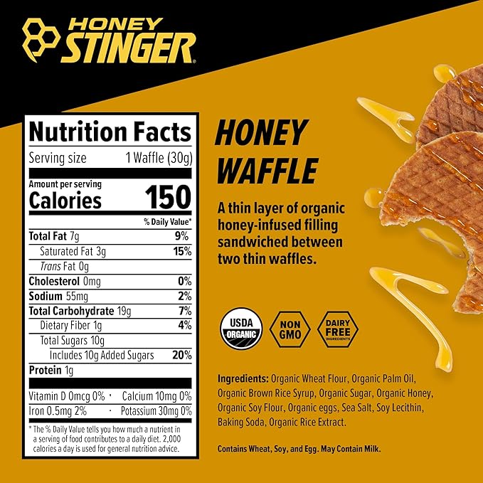 Honey Stinger Organic Honey Waffle, Energy Stroopwafel for Exercise, Endurance and Performance, Sports Nutrition for Home & Gym, Pre & During Workout, 25.44 Ounces (Pack of 24)