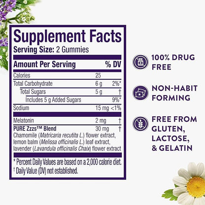 ZzzQuil PURE Zzzs Melatonin Gummies, Sleep Aid, Melatonin 2mg, with Chamomile & Lavender, Melatonin Sleep Gummies, Sleep Aids for Adults, Wildberry Vanilla Flavored, 72 Sleep Gummies