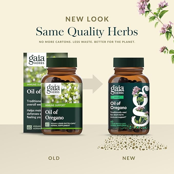 Gaia Herbs Oil of Oregano - Immune & Antioxidant Support Supplement - with Oregano Oil, Carvacrol & Thymol* - 60 Vegan Liquid Phyto-Caps (60 Servings)