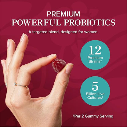 Probiotics for Women with Prebiotics + Cranberry | 5 Billion CFU | Berry-Flavor Gummies | Probiotics for Digestive Health, Vaginal Health & pH Balance | Supplements for Women | Vegan | 60 Ct