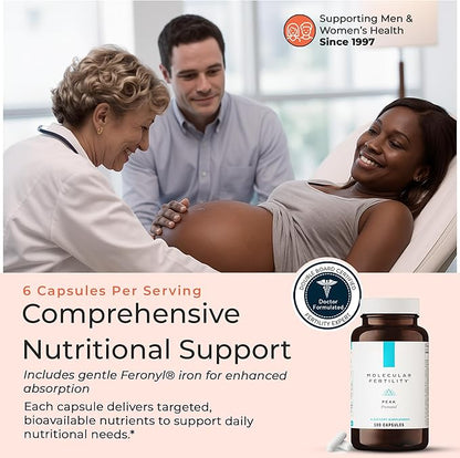 Peak Prenatal - Doctor Formulated Prenatal Vitamins for Women - Third Party Tested Fertility Supplement - Choline, Methylated Folate, Vitamin D, Iron, Probiotics - 30 Day Supply