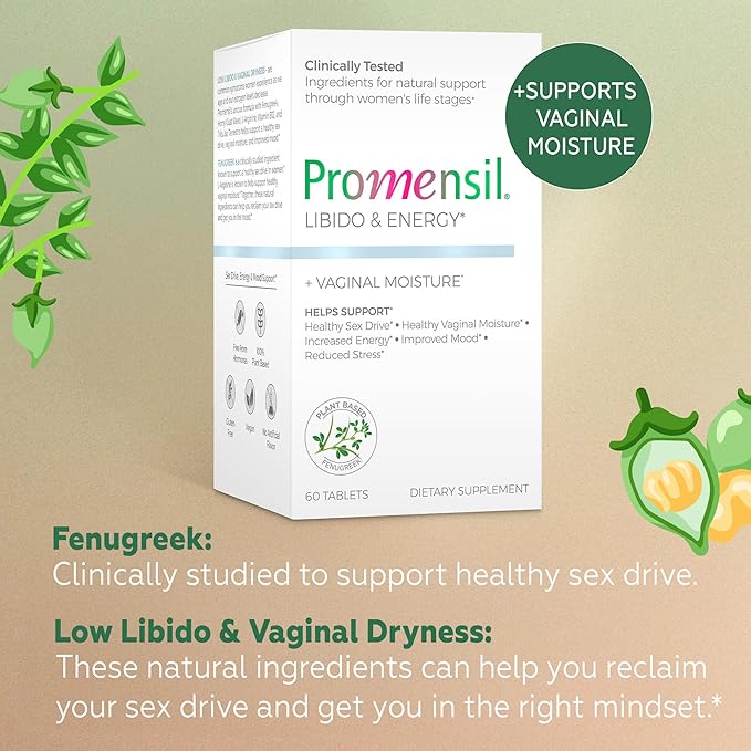 Promensil Libido & Energy - Libido Booster for Women, Sexual Health Support for Women with Low Estrogen, Fenugreek, Horny Goat Weed & Vitamins for Menopause, Clinically Proven - 30 Day Supply