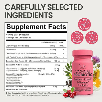 Vaginal Probiotics & Prebiotics for Women with Cranberry Extract | Supports Urinary Tract & PH Balance for Women | Probioticos Vajinal | Probiotics for Women's Vaginal Health- 60ct
