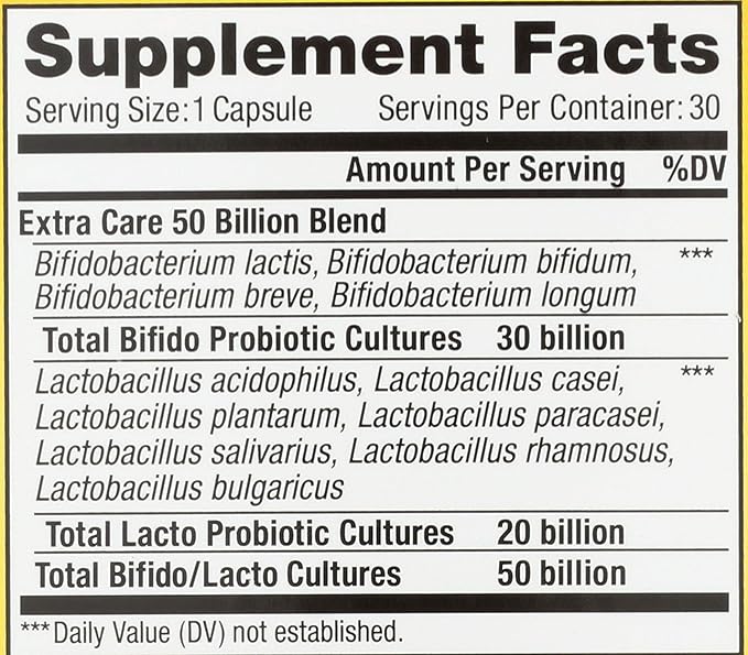 Renew Life Extra Care Digestive Probiotic Capsules, 50 Billion CFU Guaranteed, Daily Supplement Supports Immune, Digestive, Respiratory Health(1), L. Rhamnosus GG, Dairy, Soy and Gluten-Free, 30 Count