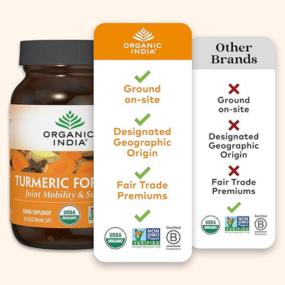 ORGANIC INDIA Turmeric Curcumin Herbal Supplement - Joint Mobility & Immune System Support, Healthy Inflammatory Response, Whole Root Supplement, Organic Trikatu, USDA Certified Organic - 90 Capsules