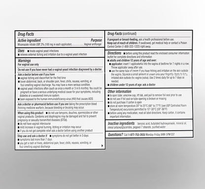 Miconazole 7 - Miconazole Nitrate Cream, USP 2%, 1.59 oz Tube