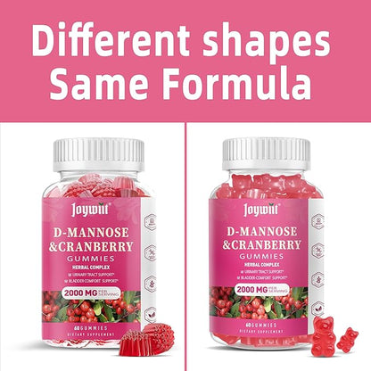 D-Mannose Gummies 2000mg with Cranberry 500mg & Hibiscus - D Mannose Chewable Supplements for Women - Liver, Bladder Flush & Urinary Tract Cleanse Health Supplement - 120 Count