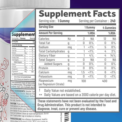 Magnesium Citrate Gummies for Kids & Adults - Sugar-Free, Vegan and Non-GMO for Better Sleep and Relaxation - Cherry Flavor with No Sugar Alcohol - 240 Count