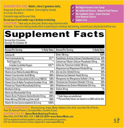 Nature Made Advanced Multivitamin Gummies 50 + for Her, Womens Multivitamins Gummies with Magnesium Citrate, Vitamin D3, Zinc, Calcium and All 8 B Vitamins, 84 Count, 28 Day Supply