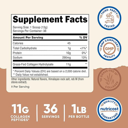 Nutricost Collagen Peptides Powder 1LB (454 G) (Salted Caramel) - Grass Fed Bovine Collagen Hydrolysate