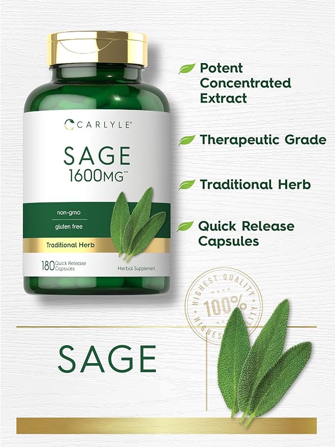 Carlyle Sage Supplement | 180 Capsules | High Potency | Non-GMO, Gluten Free