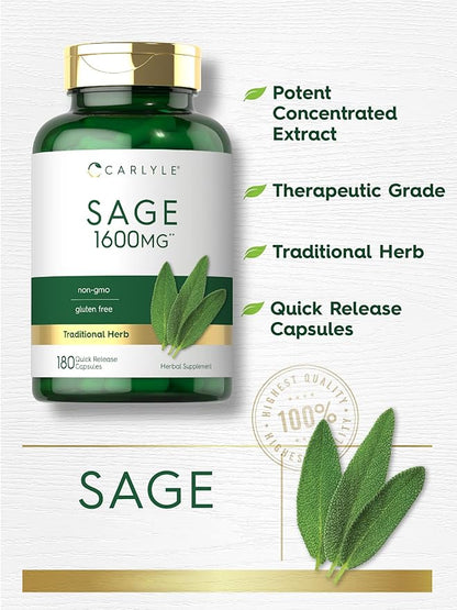 Carlyle Sage Supplement | 180 Capsules | High Potency | Non-GMO, Gluten Free