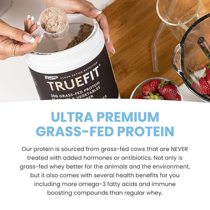 TrueFit High Fiber Protein Powder, Grass-Fed Whey Meal Replacement Shake with Prebiotics, Probiotics, & Organic Superfoods, Keto Friendly, Gluten Free