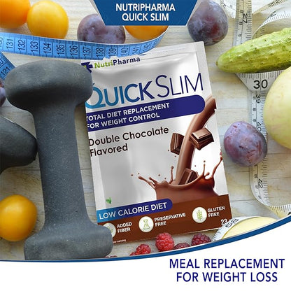 Quick Slim Meal Replacement Shake for Weight Loss, 30 Servings, 20g Protein, 27 Vitamins & Minerals, Dietary Fiber, Low Carb, Gluten Free (Double Chocolate, 30 Sachets)