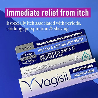 Vagisil Regular Strength Anti-Itch Feminine Cream for Women, Gynecologist Tested, Hypoallergenic, Fast-acting and Long-lasting Itch Relief, Vaginal Moisturizer Soothes and Cools, 1 oz (Pack of 2)