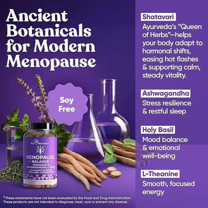 Premium Menopause Supplement for Women – Menopause Balance with Shatavari, Ashwagandha, L-Theanine & Holy Basil – Holistic Multi-Symptom Menopause Support & Hot Flash Relief – 60 Vegetarian Capsules