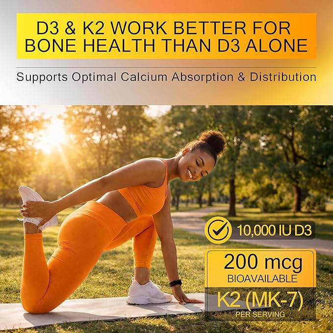 KEY ELEMENTS Vitamin D3 K2 10,000 IU with Magnesium Glycinate 400mg & Saffron 88.5mg - Mood, Immune, Bone Health - Vitamin D and K (MK-7) 200mcg - Non-GMO, Gluten-Free Softgels for Women & Men