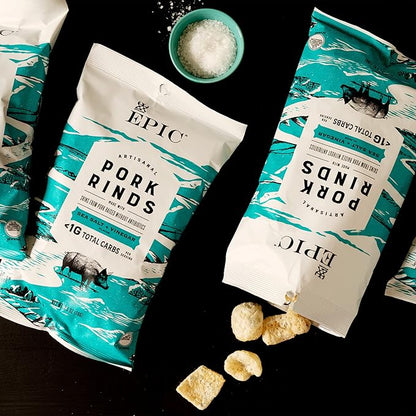 EPIC Sea Salt and Vinegar Pork Rinds, Keto Friendly, Protein Snacks, 2.5 oz (Pack of 4)