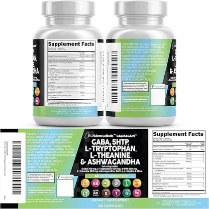 Clean Nutraceuticals GABA 750mg 5 HTP 200mg L Tryptophan 500mg L Theanine 200mg Ashwagandha SAM-e L-Glycine - Mood Support Vitamins for Women and Men with L-Tyrosine (90 Count (Pack of 5))