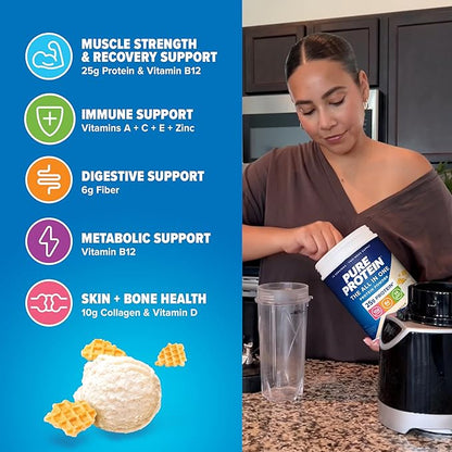 Pure Protein All-In-One Powder, Rich Chocolate - Whey & Collagen, High Fiber, Vitamins, No Added Sugar, Non-GMO, Gluten-Free, 1.25lb