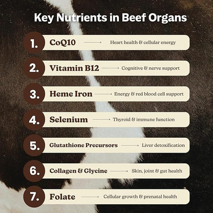 MK Supplements Grass-Fed Beef Organs Capsules | 5 Organs in Nature-Identical Ratios | B12, Copper & Heme Iron | Regeneratively Raised | 150 Capsules