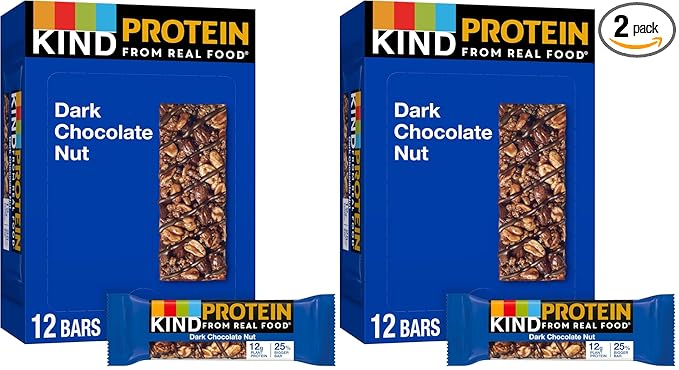 KIND Protein Bars, Dark Chocolate Nut, Healthy Snacks, Gluten Free, 12g Protein, 12 Count (Pack of 2)