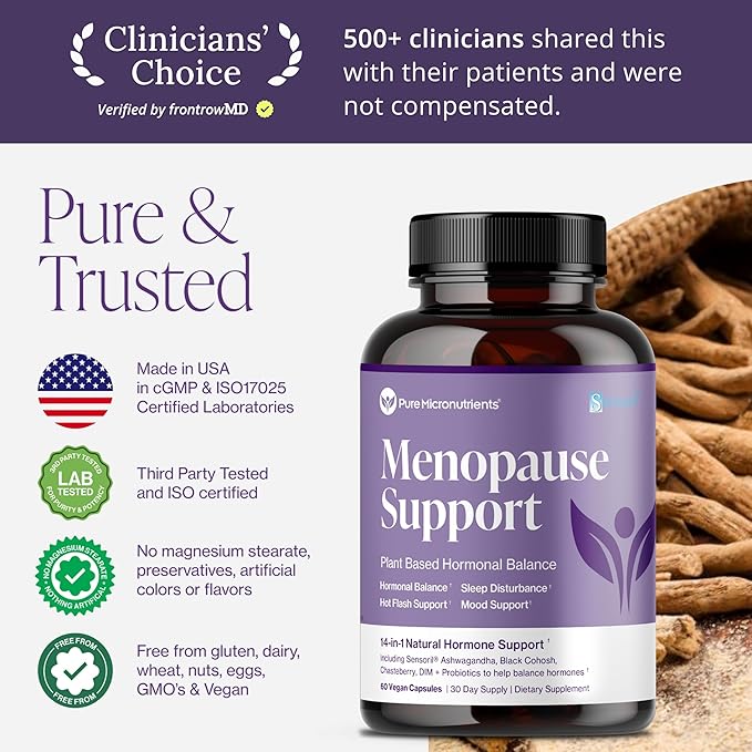 Menopause Supplements for Women - Natural Hormone Balance - Hot Flashes, Night Sweats, Sleep & Mood Support. with Sensoril® Ashwagandha, DIM, Chaste Berry & Black Cohosh Root - 60 Count