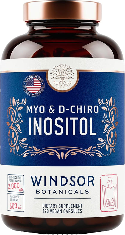 Myo-Inositol & D-Chiro Inositol 40:1 Ratio 2,000 mg - PCOS Supplements with Maca Root & Ashwagandha - Ovarian Health Support Vitamins - Hormone & Fertility Supplements for Women - 120 Vegan Caps