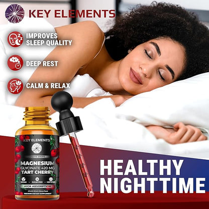 Liquid Magnesium Glycinate 420 Mg with Natural Tart Cherry Extract | Magnesium Glycinate Drops Supplement for Sleep, Mood & Mobility Support | Tart Cherry Extract